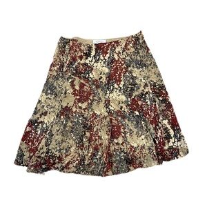 EMANUEL Ungaro Burgundy, Beige, Gray, Black Print Crinkle Silk Guazy Skirt 10